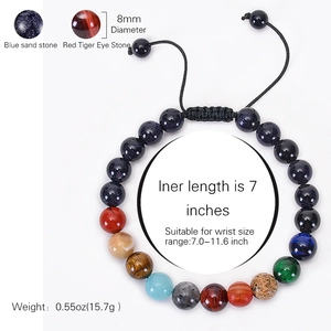 Solar system 8mm natural stone beaded bracelet with adjustable blue goldstone band