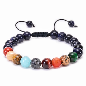 Detailed close-up of double-layer natural stone beads on a black braided adjustable cord