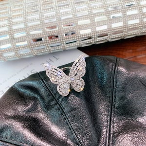 Luxury silver butterfly open ring with sparkling marquise and round cubic zirconia stones