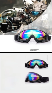 Detailed view of X400 tactical goggles showing 160mm width and UV400 protection features