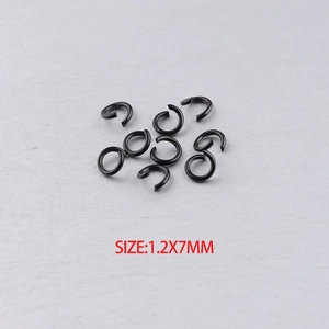 Detail shot of 1.2x7mm black stainless steel open jump rings for DIY jewelry making