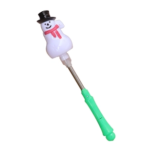 Glow-in-the-dark snowman spring wand with green handle and red scarf detail