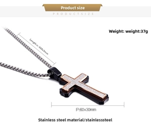 Size chart for cross pendant necklace showing 660mm chain and 60mm stainless steel pendant