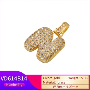 Hip hop style gold brass letter W pendant with white cubic zirconia micro-pave stones