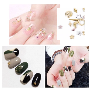 Japanese style moon and star nail art metal studs set in gold and silver finishes