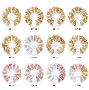 Set of 12 hollow alloy nail art studs with moon star shapes and geometric metal rivets