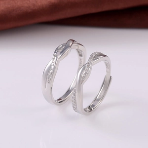 S925 sterling silver couple rings with ONLY LOVE YOU engraving and cubic zirconia accents