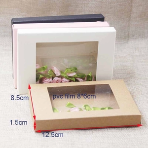 Kraft paper gift boxes with PVC window in four colors, size 12.5x8.5x1.5 cm for packaging