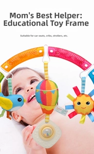 Adjustable baby activity arch with colorful hanging plush bird and balloon toys