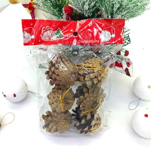Lot de 6 pommes de pin naturelles avec cordons dorés pour décoration de Noël