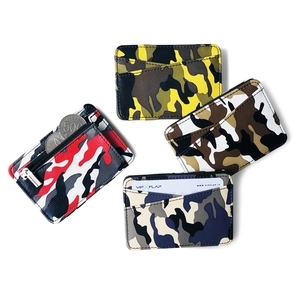 Slim camouflage PU leather magic wallets with zipper pockets and multiple card slots