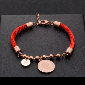 Red String Bracelet For Women With Stainless Steel Coin And Crown Pendant Adjustable Woven Cord Fashion Jewelry Gift