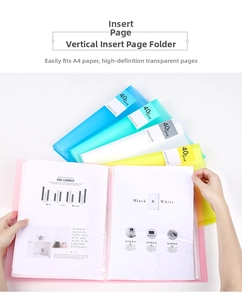 Detail of A4 display book with 40 clear pockets showing easy insertion and transparent pages