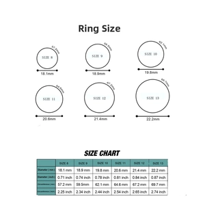Detailed silicone ring size chart showing diameter and circumference for sizes 8 to 13