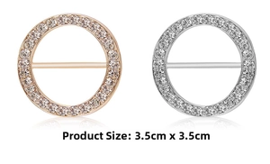 Detail of round rhinestone t-shirt scarf clips in gold and silver finish 3.5cm