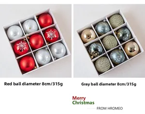 Detail of 8cm Christmas ball set showing mixed textures like matte, shiny, and snowflake print