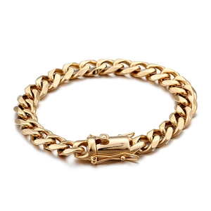 Bracelet gourmette en acier inoxydable doré poli avec fermoir à boîte sécurisé