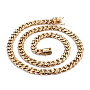 Collier gourmette homme 15mm en acier inoxydable doré avec fermoir à cliquet sûr