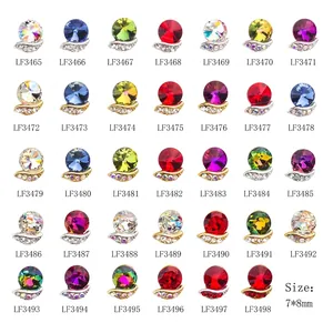 Variety of 7x8mm alloy rhinestone nail charms in assorted colors with gold and silver bases