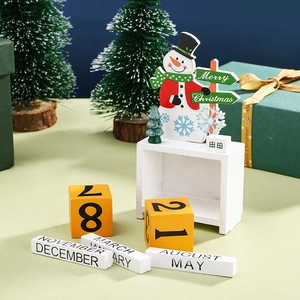 Wooden Christmas countdown calendar with snowman design and merry christmas base sign