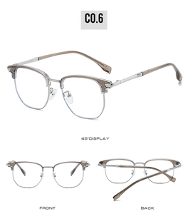 Three-angle display of semi-rimless silver and brown anti-blue light reading glasses