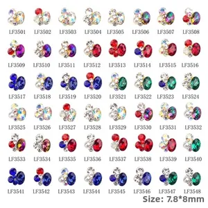 Matrix of 48 nail art jewel styles featuring K9 colored rhinestones and white pearls