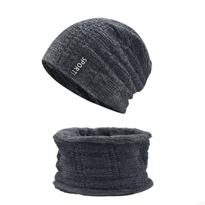 Chenille Knit Beanie And Neck Warmer Scarf Fleece Lined Thick Warm Winter Outdoor Sports Men Women