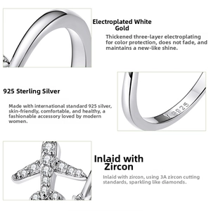 Detail of 925 sterling silver airplane ring with 3A zircon stones and S925 hallmark