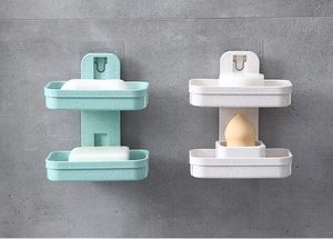 Detail of dual-layer wheat straw soap holder with wall-mounted adhesive design