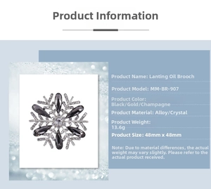 Detailed view of silver snowflake brooch with black crystal and rhinestones, size 48x48mm