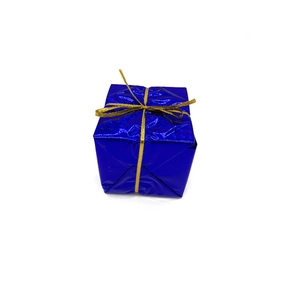 Blue metallic Christmas foam gift box with gold ribbon for tree decoration