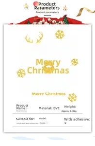 Close-up of golden glitter Merry Christmas wall decals with snowflakes on PVC material