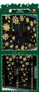 Detail of glitter gold snowflake stickers for festive window and glass wall decoration
