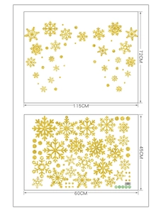 Detailed view of gold glitter snowflake wall stickers with size dimensions 115x72cm