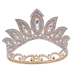 Elegant gold baroque bridal crown with sparkling rhinestones and crystal marquis stones