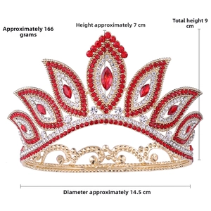Baroque bridal crown detail with red rhinestones, 14.5cm diameter and 9cm height