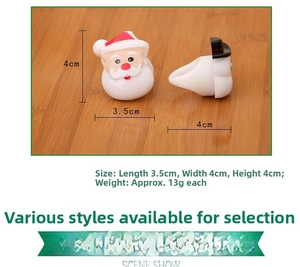 Detail view of LED Christmas rings featuring Santa and Snowman with size dimensions
