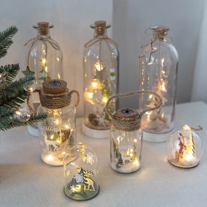 Nordic Christmas glass night light with LED stars and reindeer scenery for desktop decor