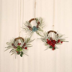 Christmas Wreath Artificial Pine Needle Rattan Ring With Pinecones Berries Bells For Front Door Wall Holiday Home Decor