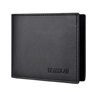 Classic black men's trifold wallet with litchi texture and elegant embossed logo