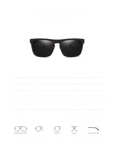 Size chart for unisex polarized sports sunglasses with frame dimensions and specs