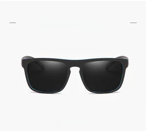 Detail of blue and black polarized cycling sunglasses with matte finish and logo