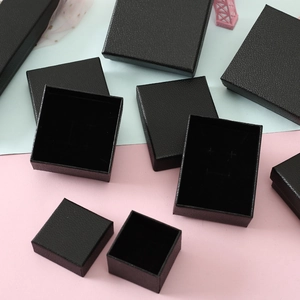 Black faux leather jewelry gift boxes with litchi grain texture and black sponge lining