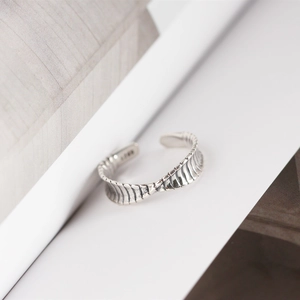 Macro shot of S925 sterling silver stamp on the inner vintage twist mobius ring