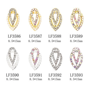 Teardrop nail art charms with pearls and crystals in 8.5x15mm size variety