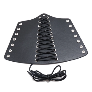 Medieval punk faux leather gauntlet wristband in black with adjustable lace-up ties