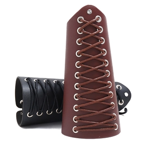 Faux leather punk bracers with metal eyelets and adjustable cross-lacing design