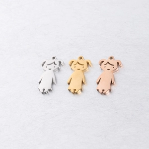 Polished boy and girl pendants in silver, gold, and rose gold finishes for DIY jewelry