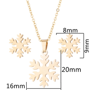Elegantes Set aus goldener Schneeflocken-Halskette und Ohrringen mit Größenangaben