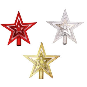 Three sparkling 10-20cm star tree toppers in gold, silver and red glitter finish